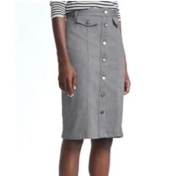 Banana Republic Dresses & Skirts - Banana Republic Denim Skirt Size 6 Gray Pencil Button Front Retro Preppy